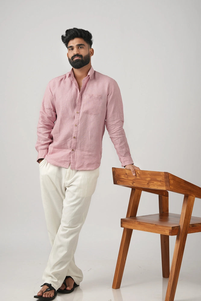 Pink (Dusky Rose) - 100% Pure Linen - Full Sleeves - Regular collar shirt
