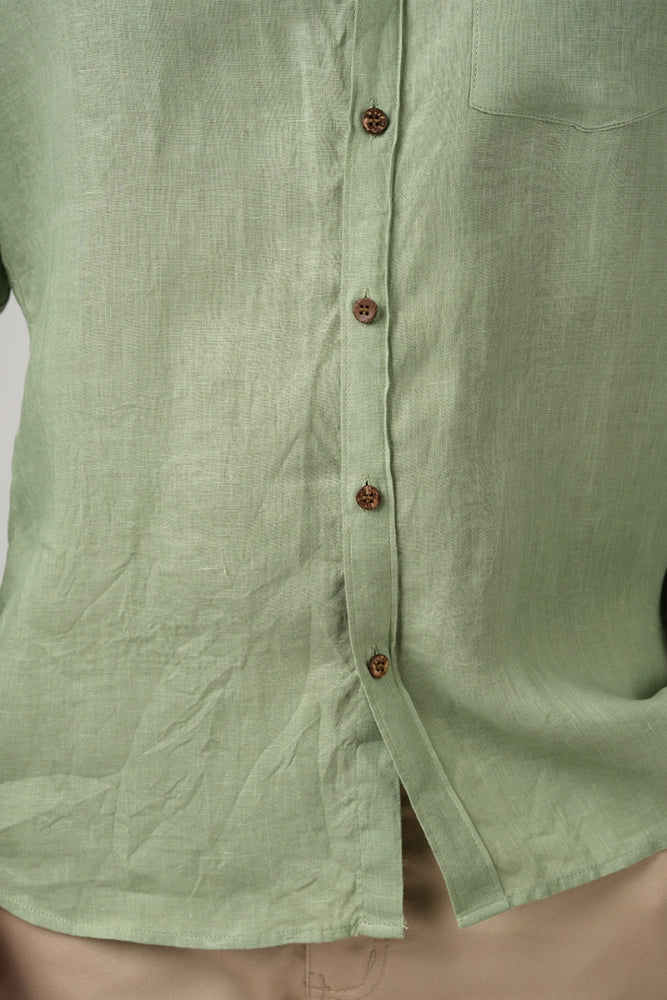 Green (Meadow Olive Dust) - 100% Pure Linen - Full Sleeves - Regular collar shirt - MARK