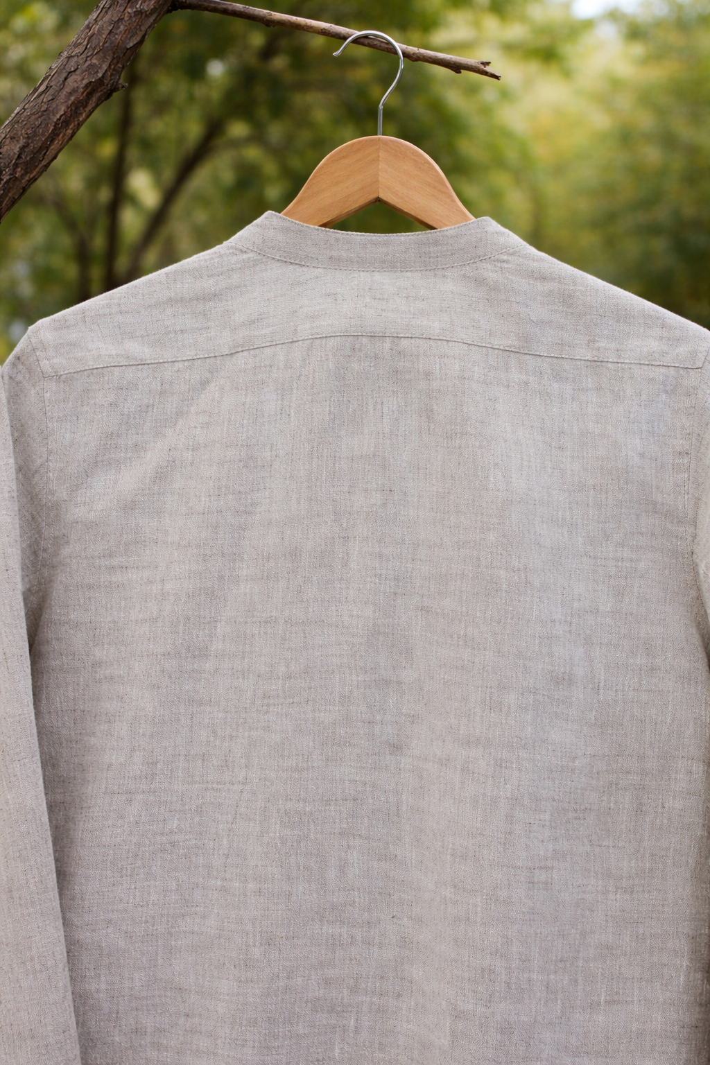 Arlo Men’s Beige Shirt with Grey & Yellow Striped Yoke Full sleeves with Mandarin collar